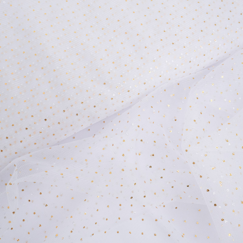 Soft White Tulle with Gold Lurex Polka Dots - Maison Klem